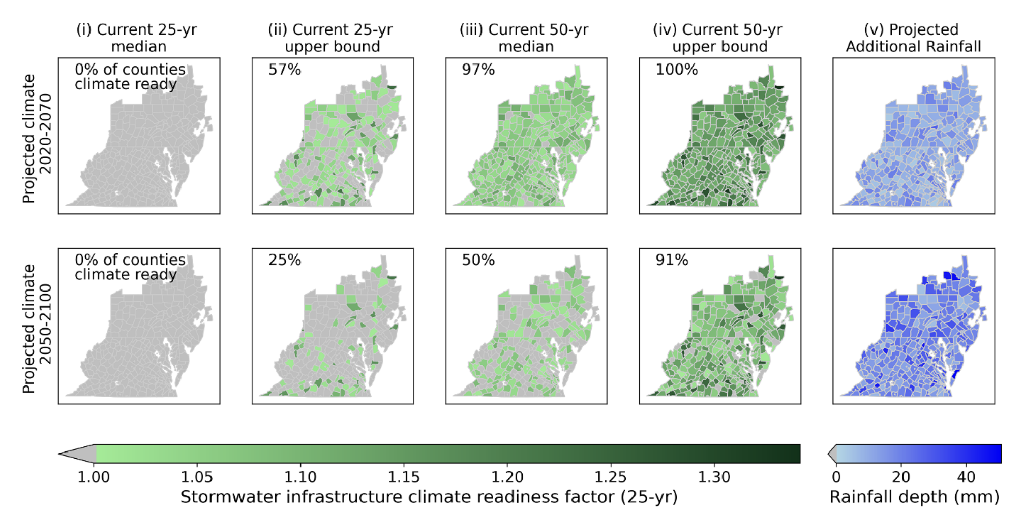 Chart shows the climate-readiness factor of areas in the Chesapeake Bay Watershed and Virginia